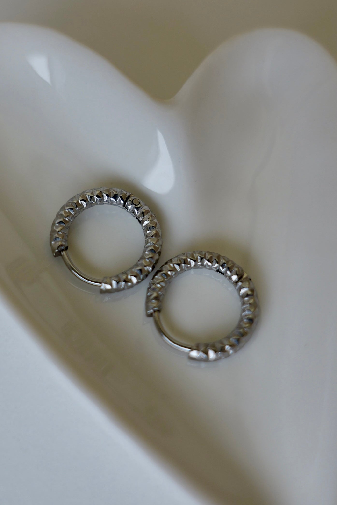 18K Gold Plated Stainless Steel Textured Hoop Earrings 15mm