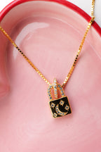 Moonlit Lock Necklace – Sterling Silver 18K Gold Plated Padlock Pendant with Crescent & Stars