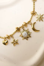 Fenix 18K Gold Non-Tarnish Star And Moon Charm Bracelet