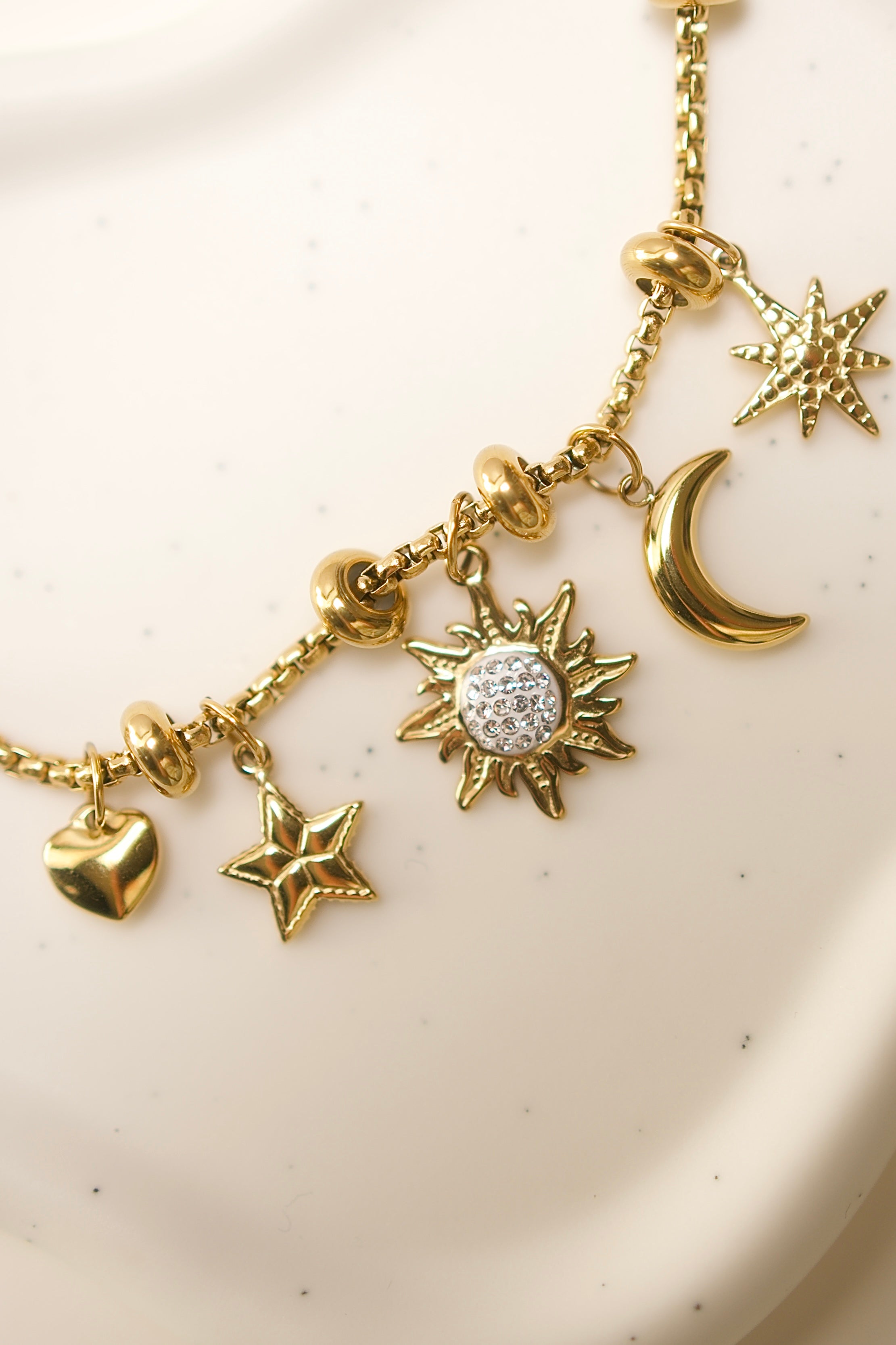 Fenix 18K Gold Non-Tarnish Star And Moon Charm Bracelet