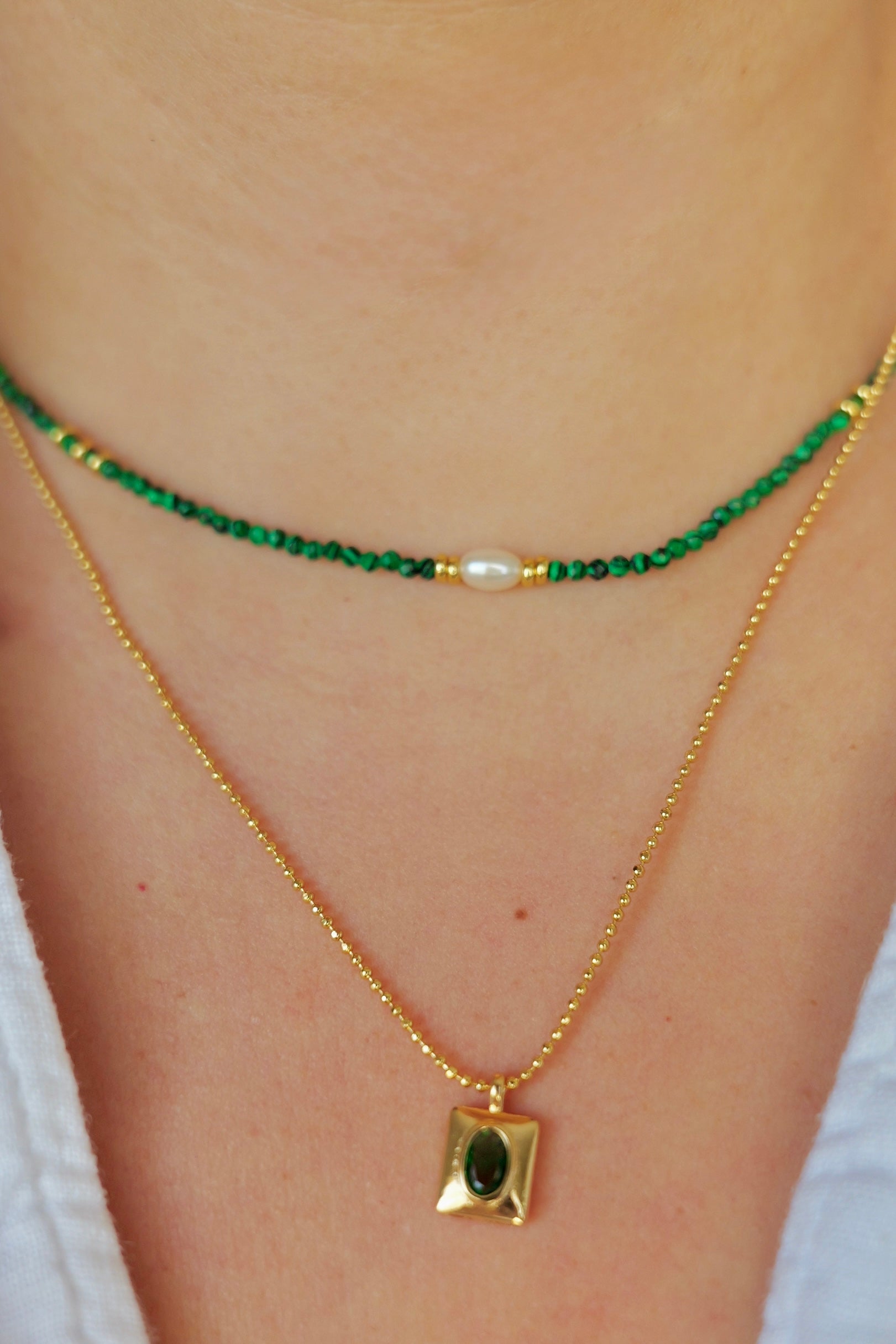 Emerald 18K Gold Boho Green Beaded Layer Necklace