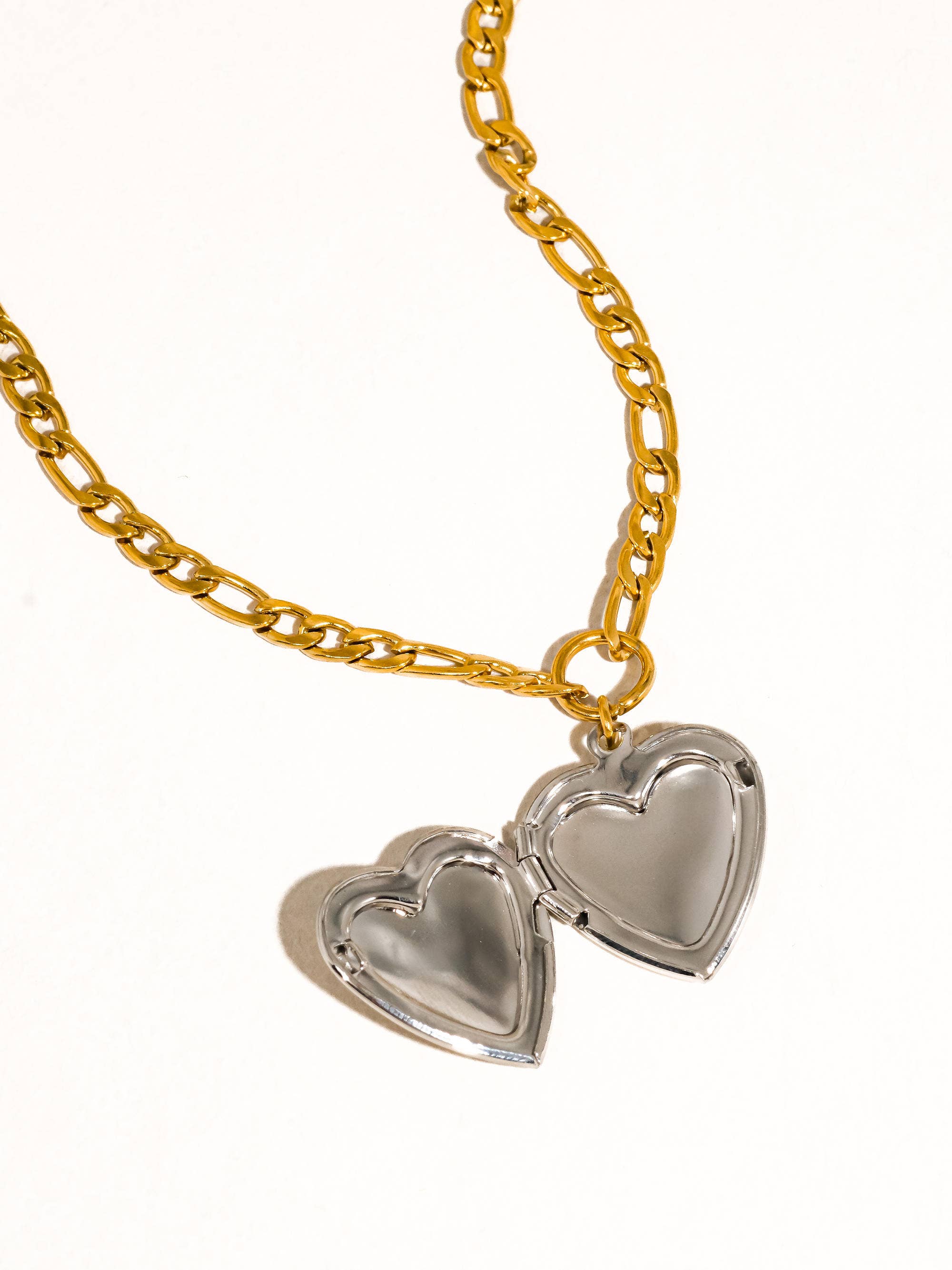 Victoria 18K Gold Non-Tarnish Two Tone Heart Locket Necklace