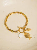 Bone 18K Gold Non-Tarnish Fishbone Shell Charm Bracelet