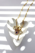 16" 18K Gold Paperclip Rhinestone Charm Holder Necklace