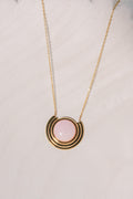 Mentally on a Cruise-Pink Stone Gold Necklace – Non-Tarnish Waterproof Stainless Steel Pendant Necklace