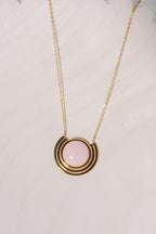 Mentally on a Cruise-Pink Stone Gold Necklace – Non-Tarnish Waterproof Stainless Steel Pendant Necklace