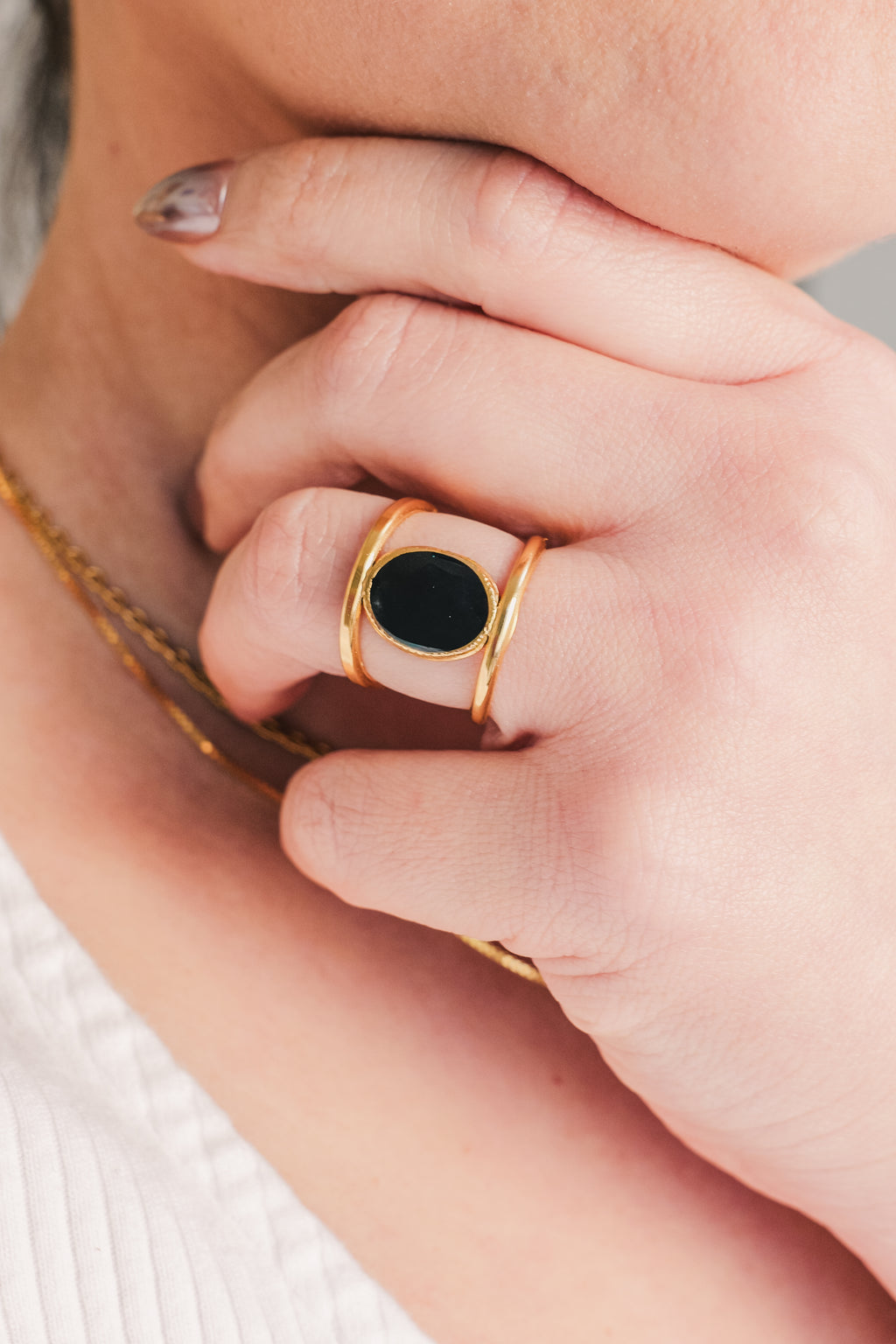 Midnight Muse Stainless Steel Adjustable Vintage Ring