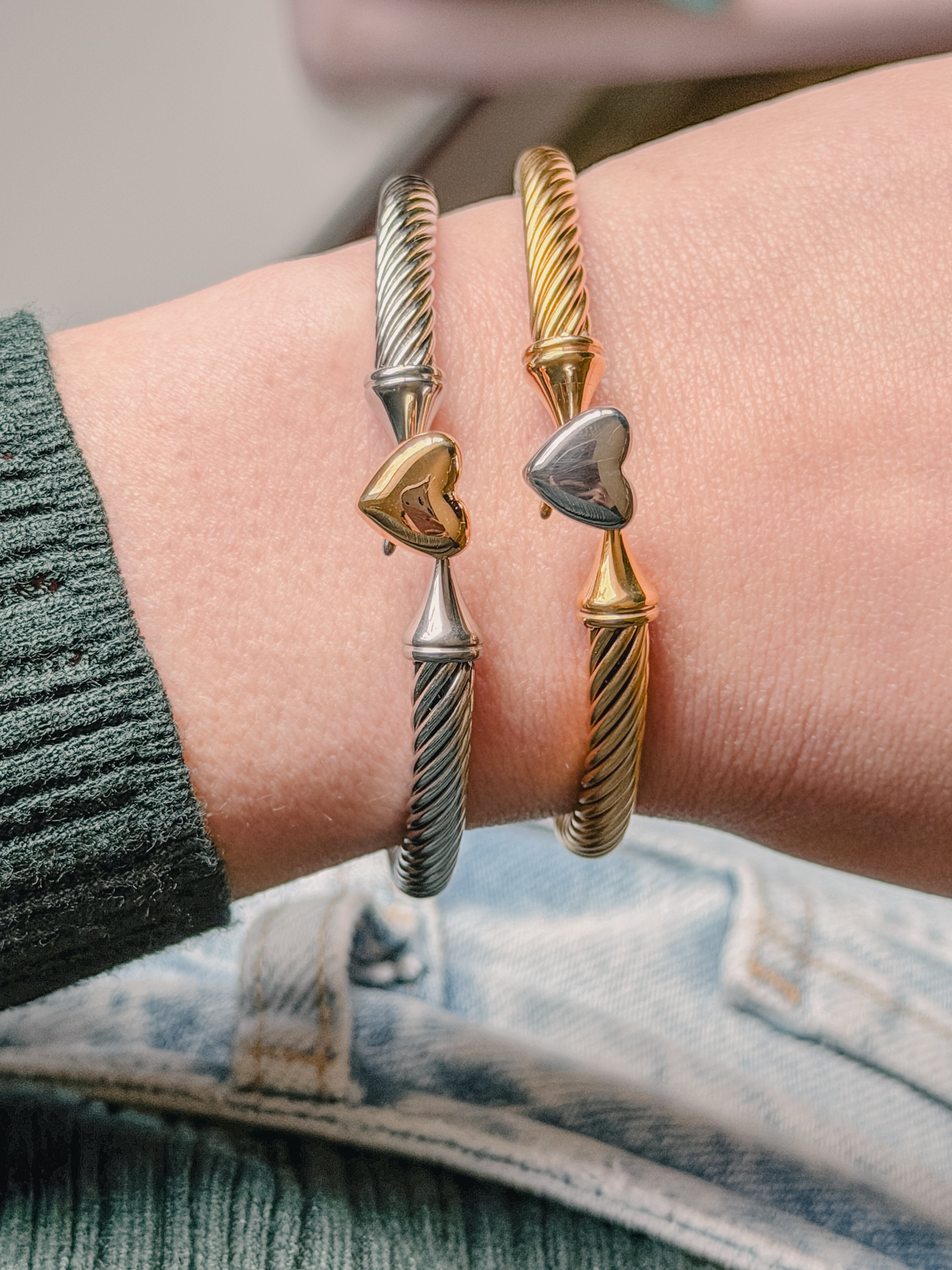 Uptown Girl Heart Cable Two Tone Bracelet