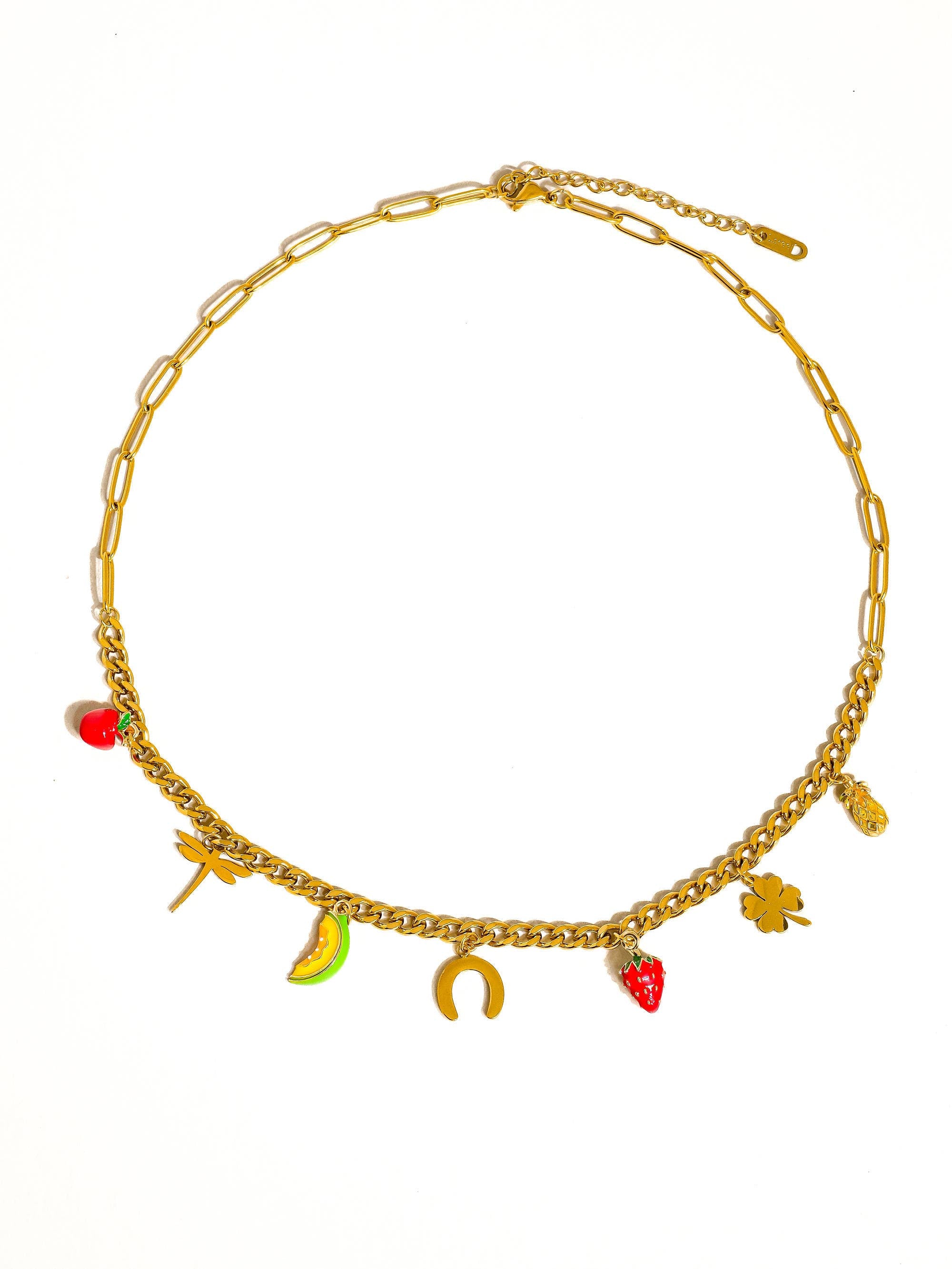 Marinha 18K Gold Non-Tarnish Fruit and Charms Necklace