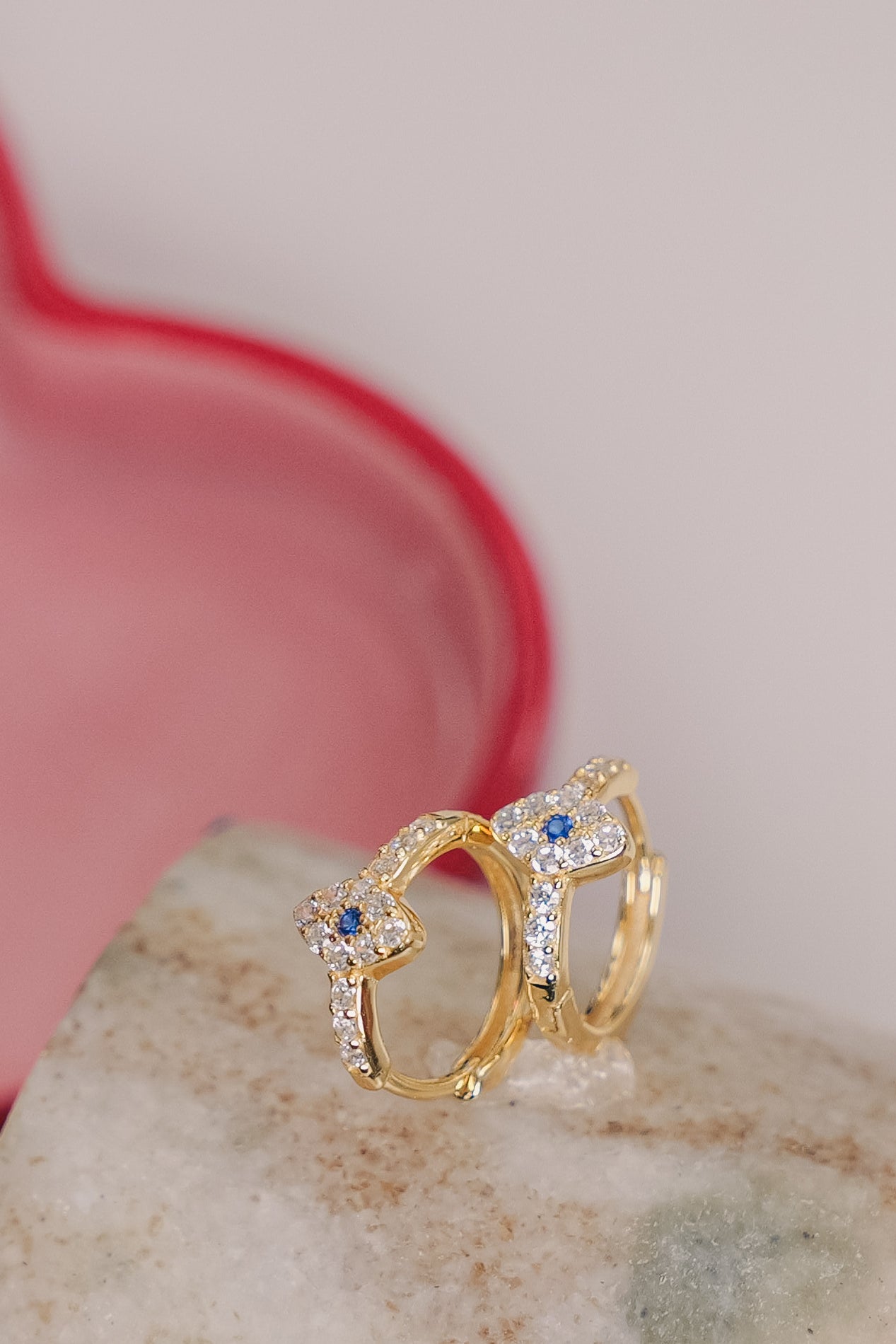 Lucky Blue Minis – Sterling Silver Gold Evil Eye Huggie Earrings