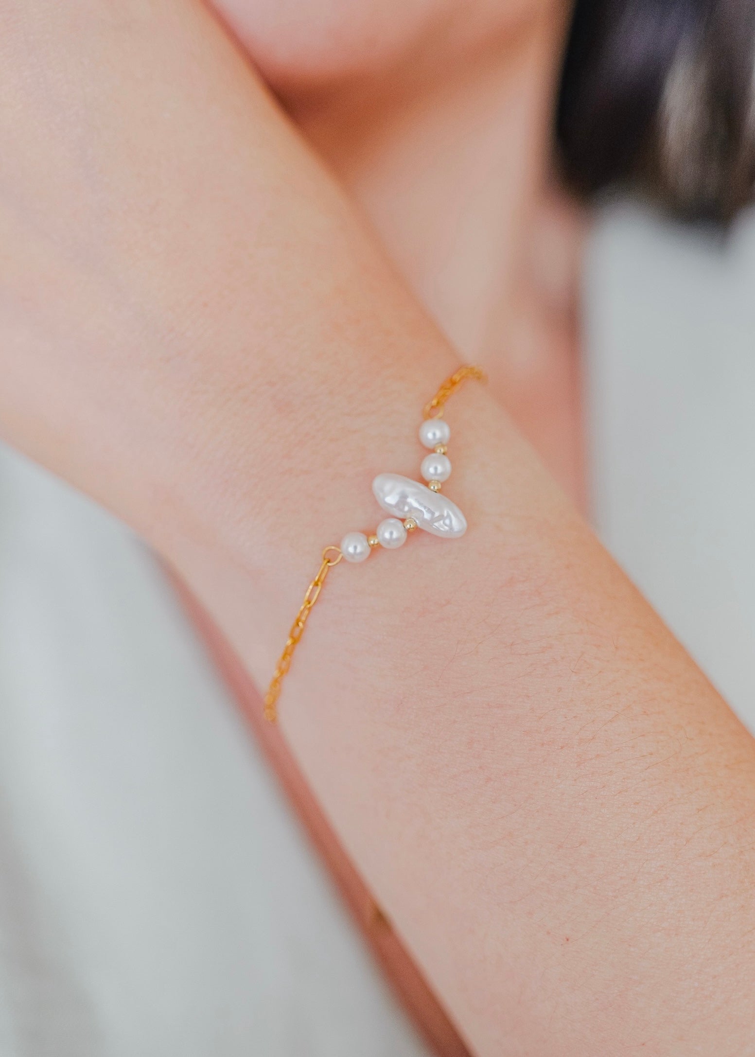 Lexie 18K Gold Non-Tarnish Pearl Chain Bracelet