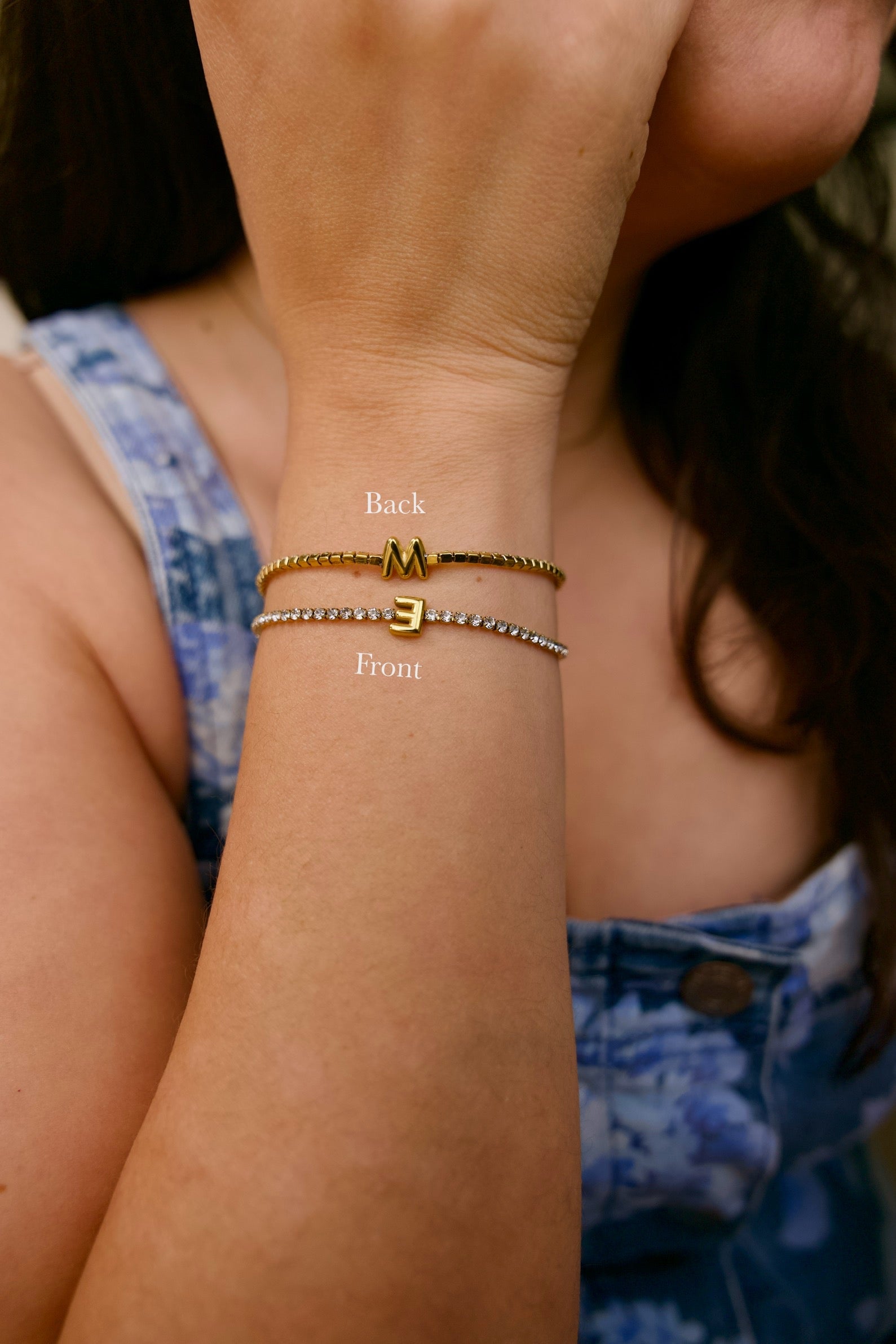 Elena 18K Gold Non-Tarnish Rhinestone Initial Letter Bracelet