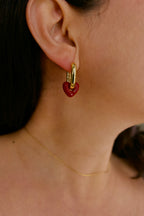 Paris 18K Gold Red Heart Chain Earring