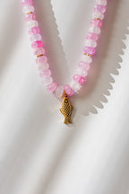 Pink Beaded Necklace with Sardine Chatm