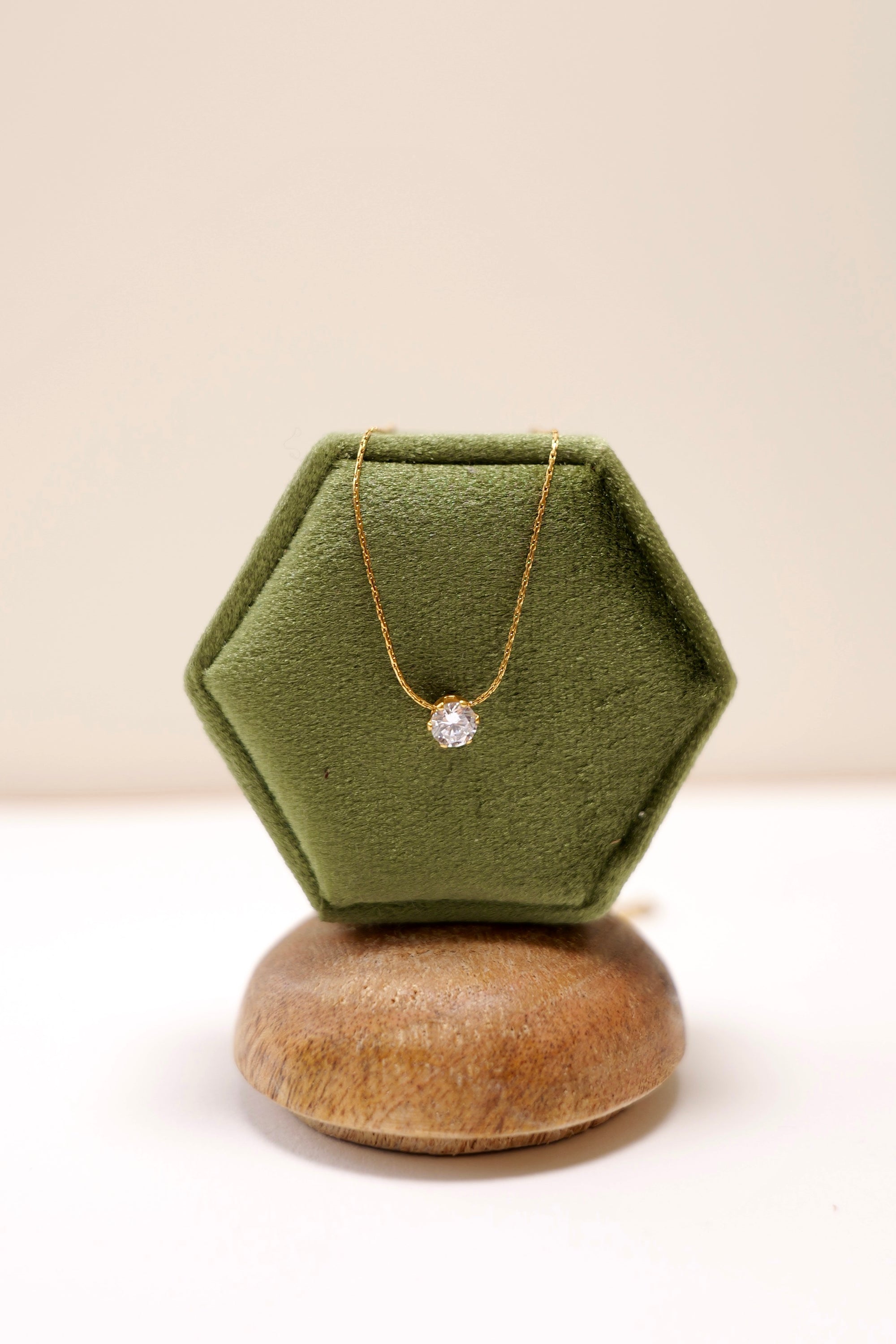 Ciara 18K Non-Tarnish Petite Round CZ Necklace: Yellow Gold