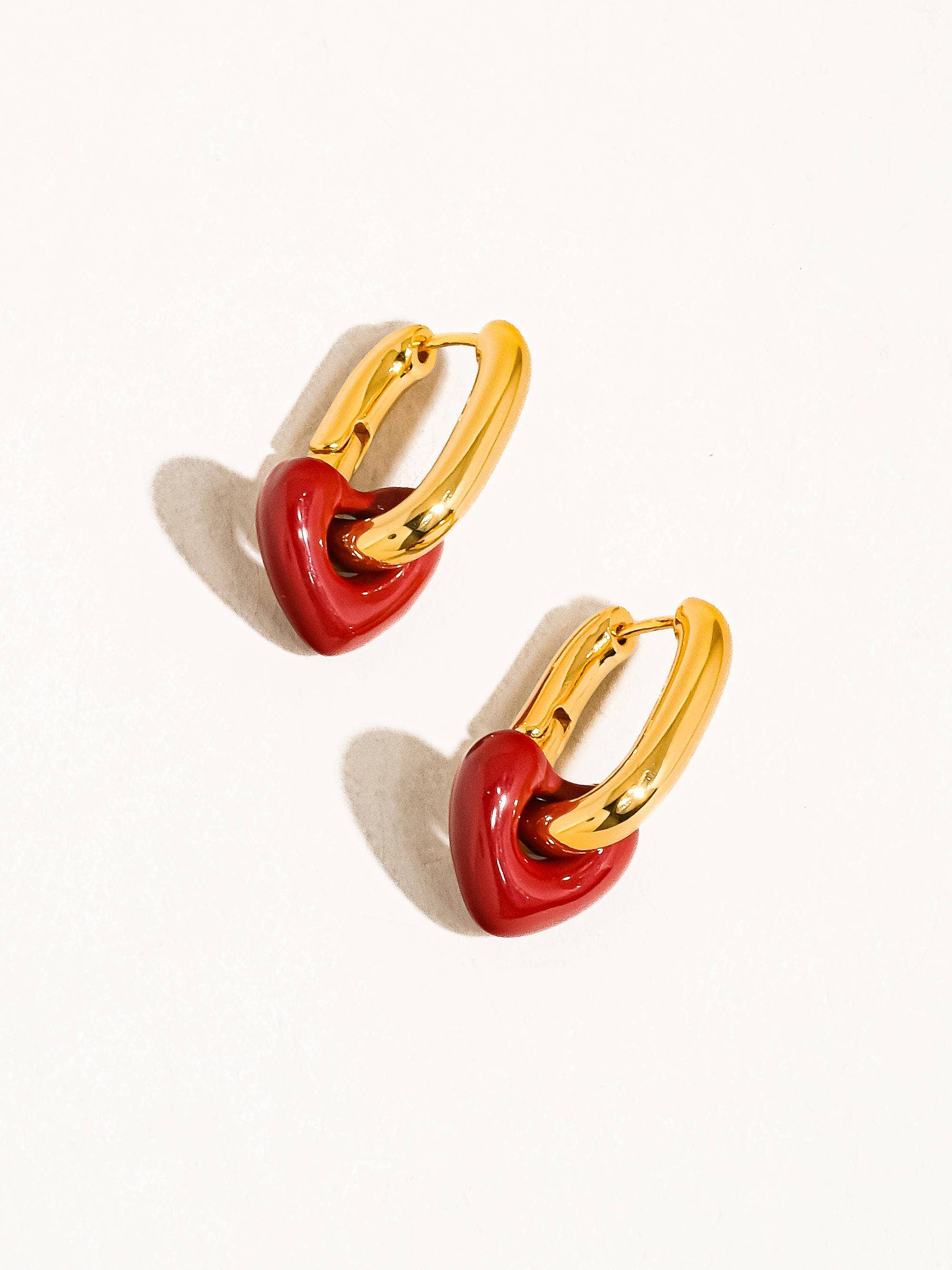 Paris 18K Gold Red Heart Chain Earring