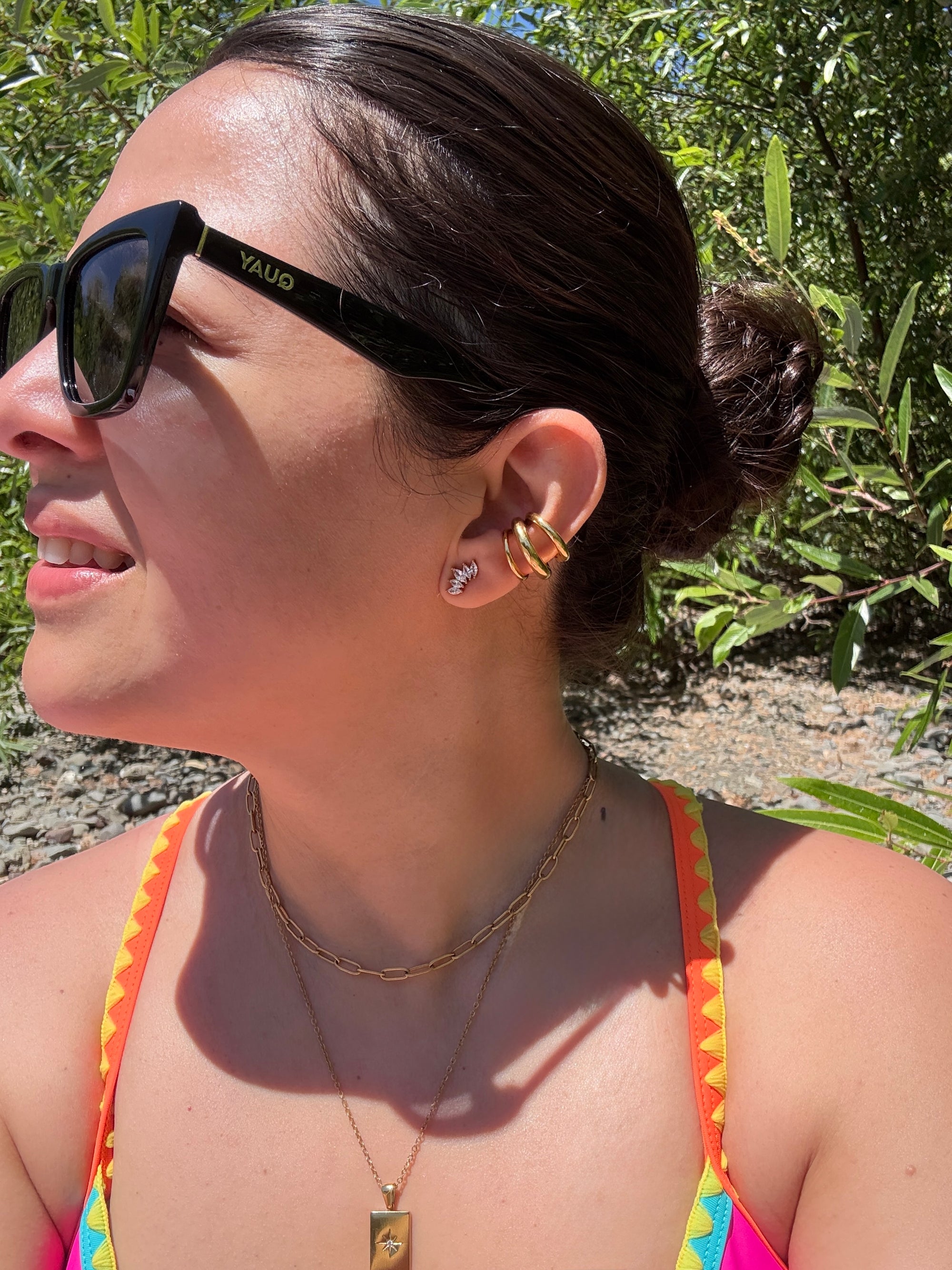 Anouk 18K Gold Non-Tarnish Hearts, Hoops &CZ Earring