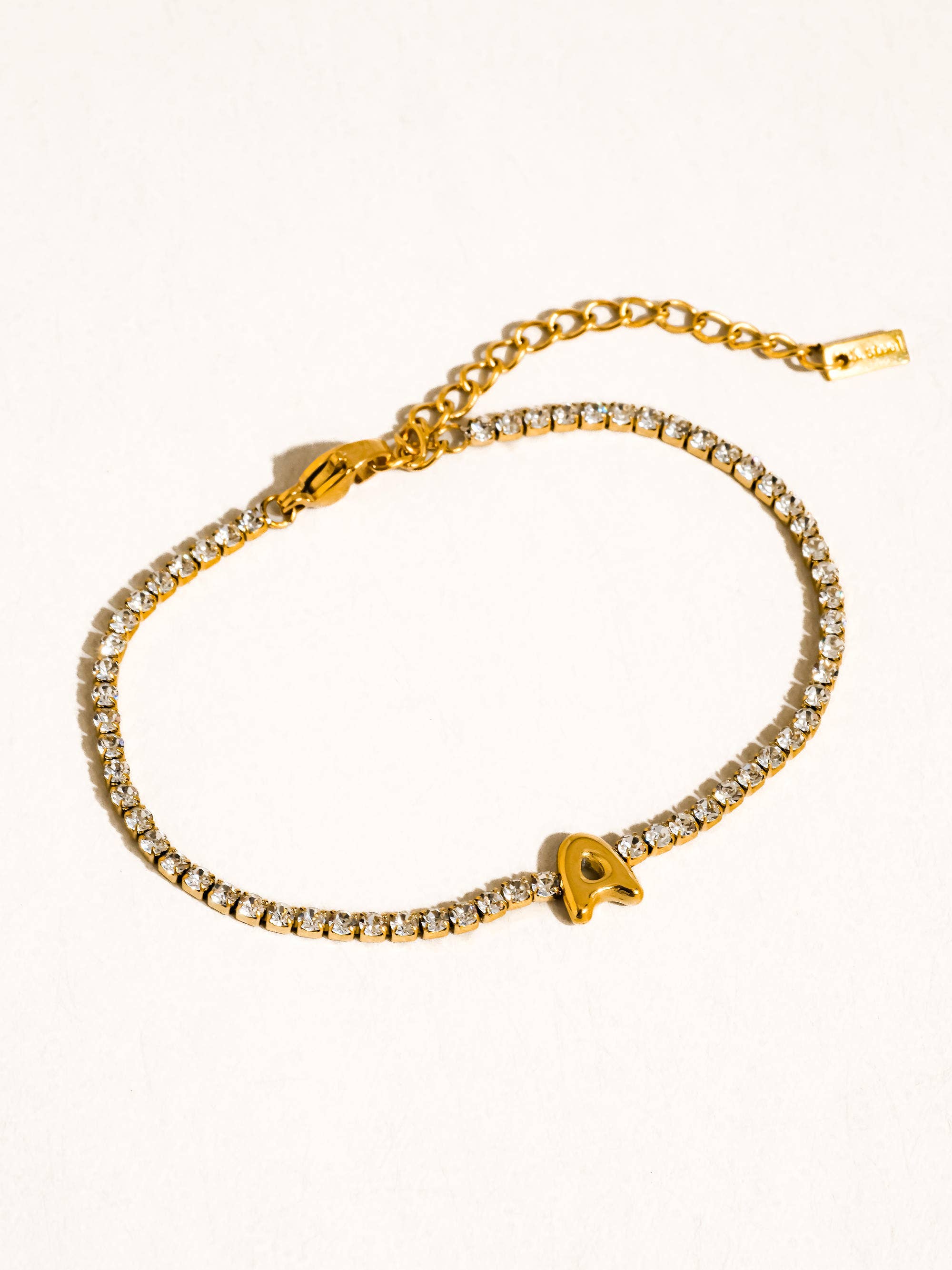 Elena 18K Gold Non-Tarnish Rhinestone Initial Letter Bracelet