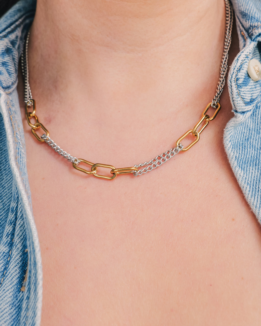 Cool Girl Energy Two Tone Necklace and Bracelet Set