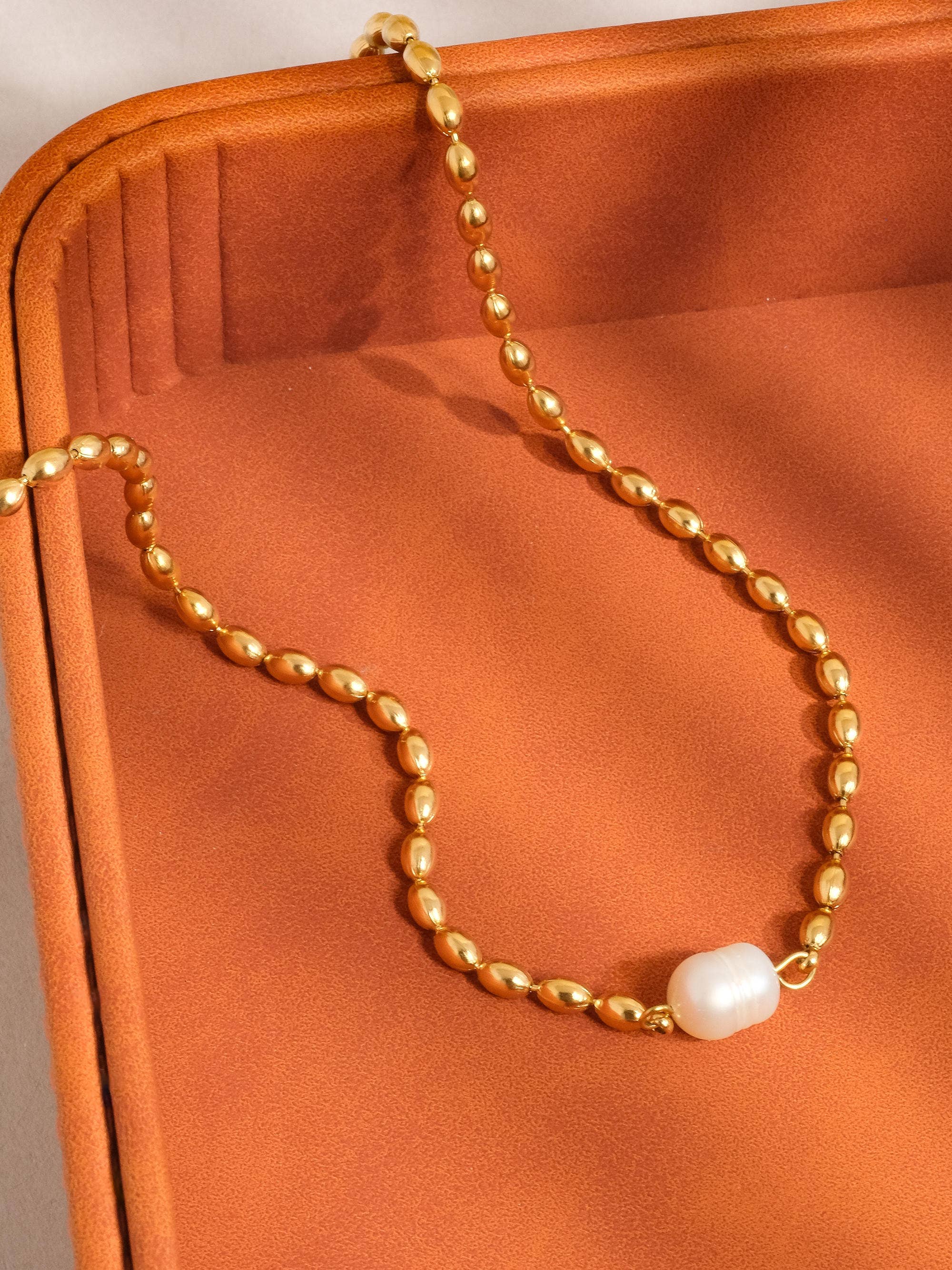 Izzy 18K Gold Non-Tarnish Pearl Ball Chain Necklace