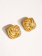 Ethel Chunky Wavy Square Stud Earrings – 14K Gold Plated, Hypoallergenic & Water Resistant