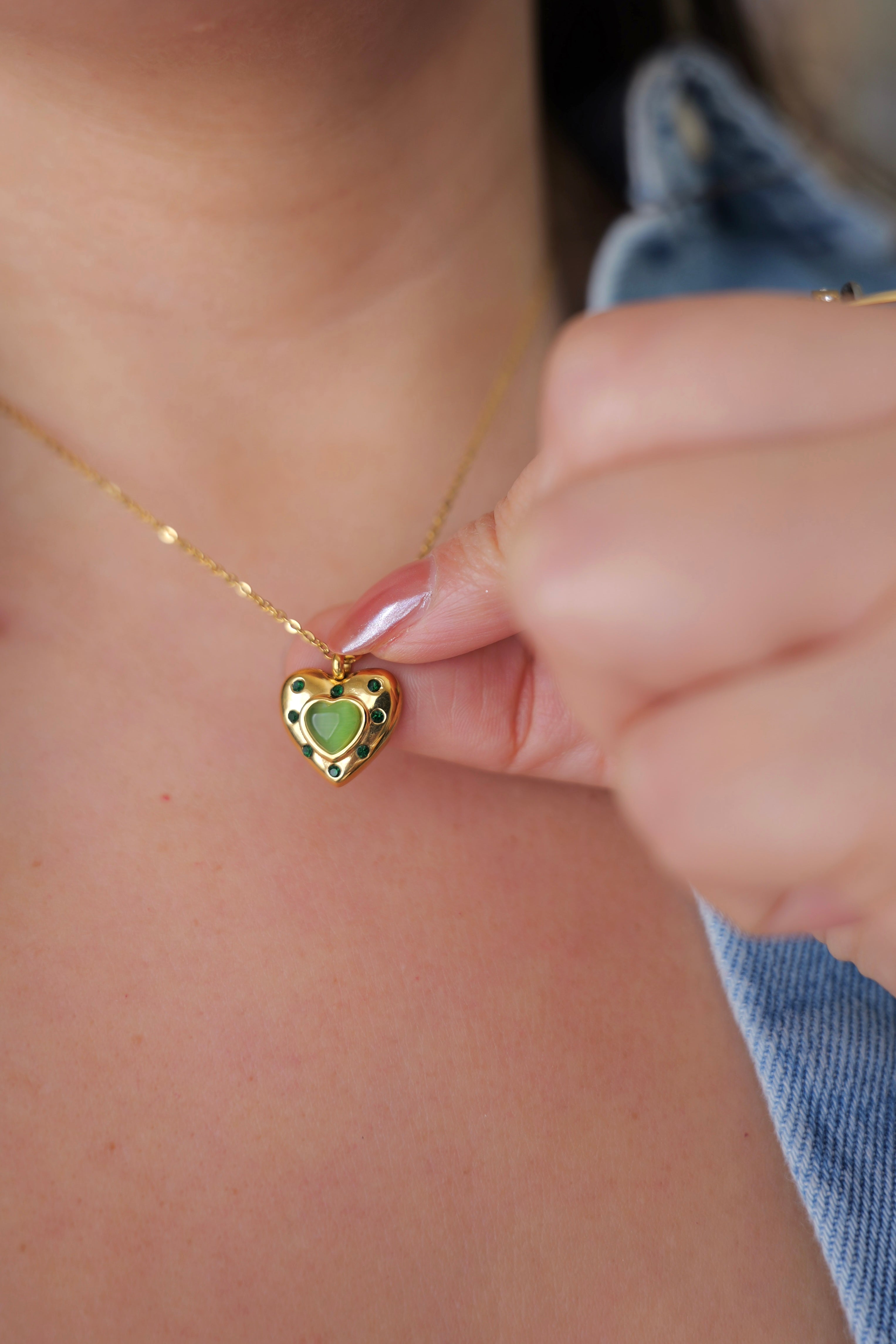 Ivy Emerald Green Heart Necklace