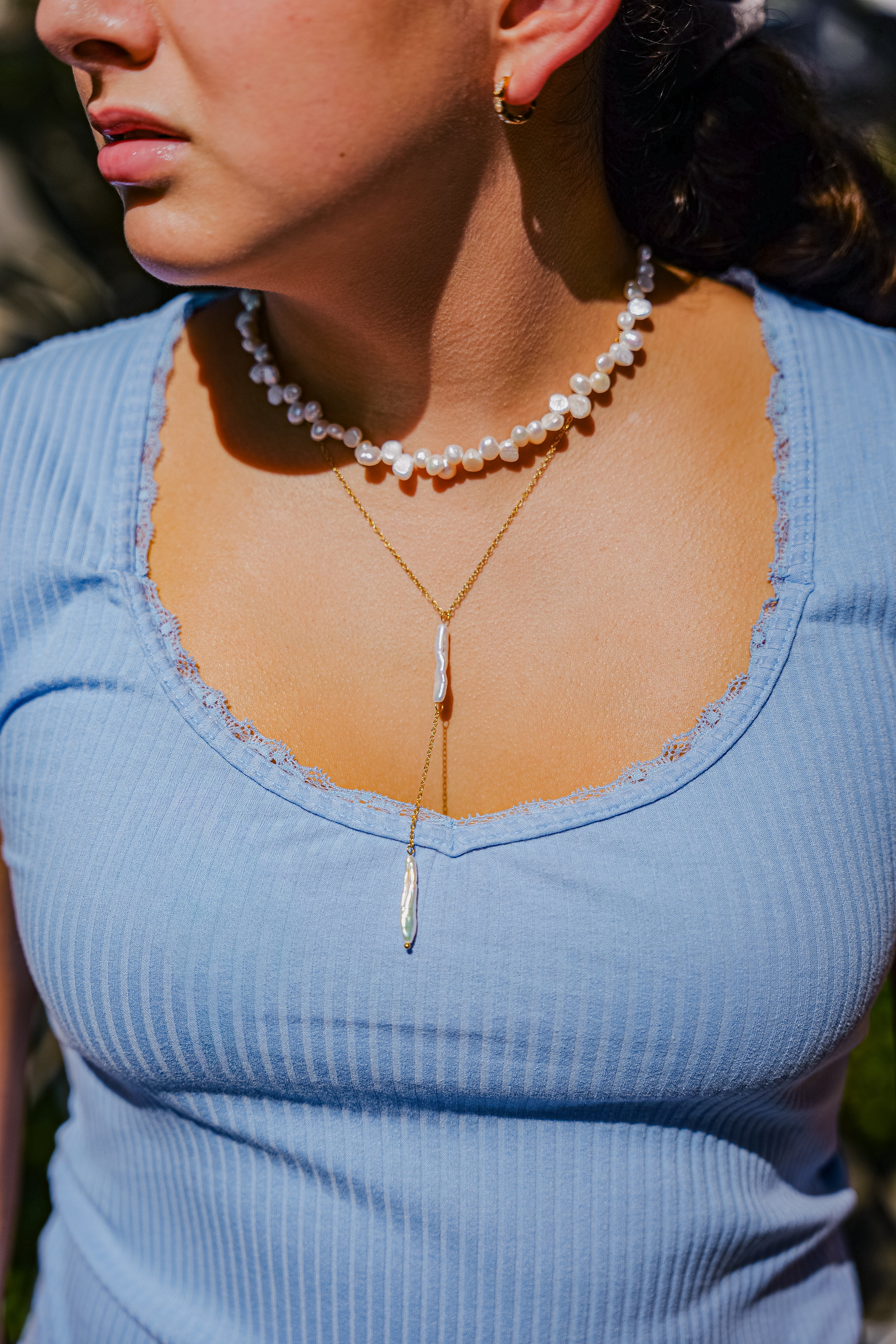 Baroque Pearl Lariat Necklace | Gold-Plated Stainless Steel, Tarnish-Free