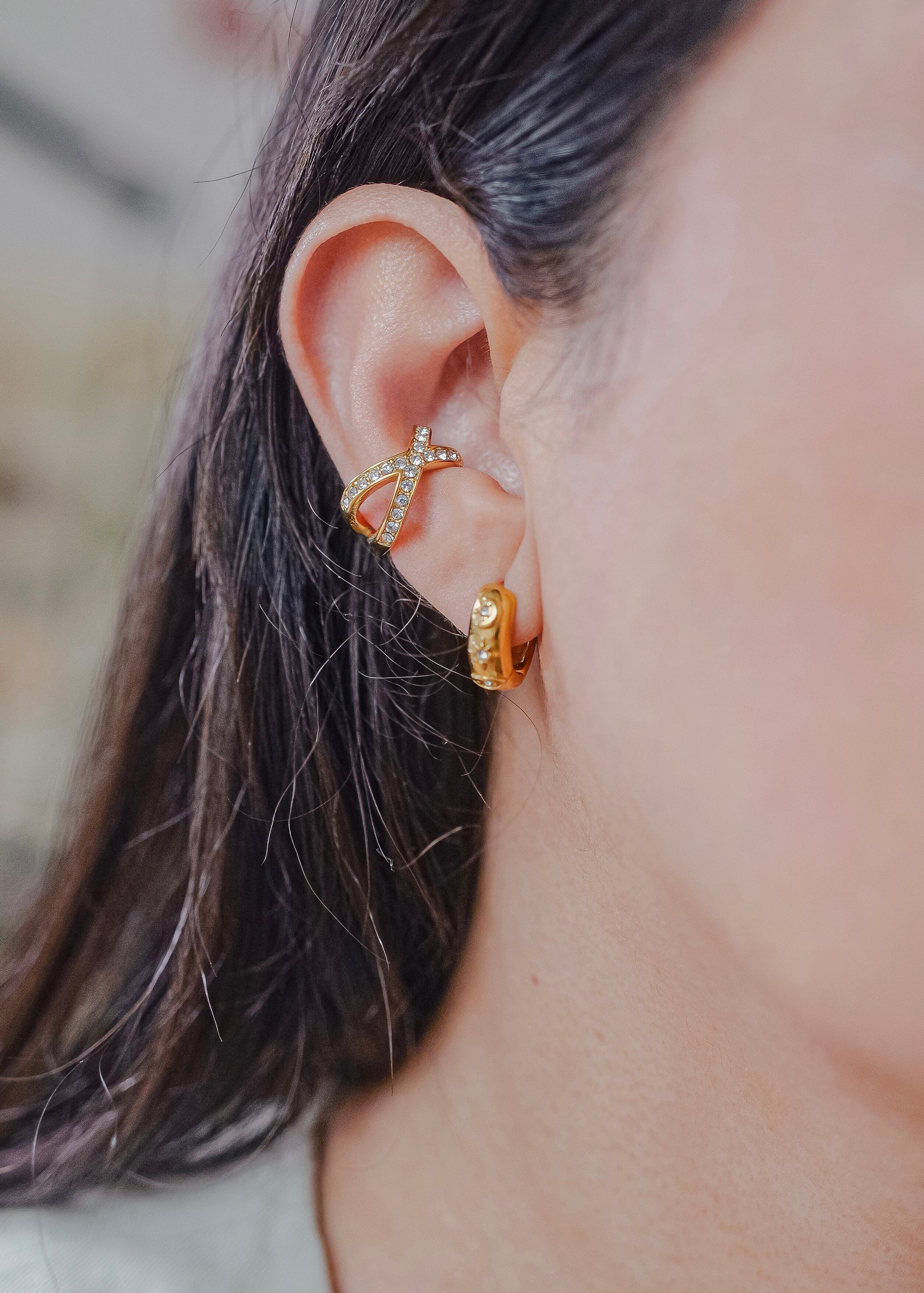Alexa 18K Gold Non-Tarnish X CZ Ear Cuff