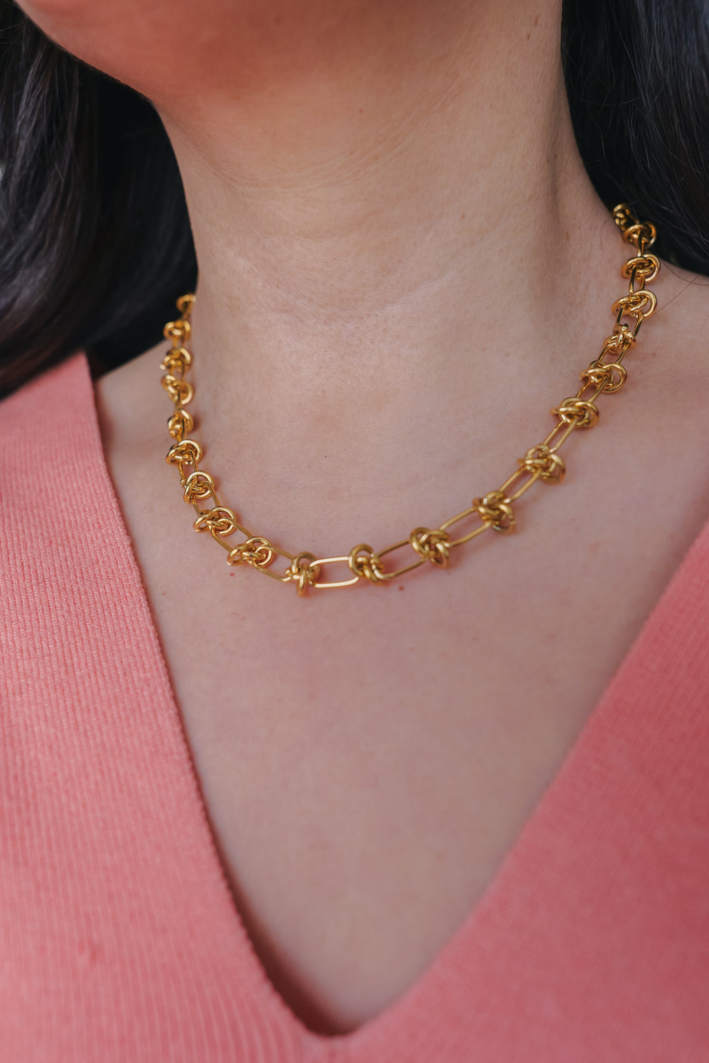 Indie Necklace Gold Knot Chain Necklace – Chunky Link Statement Necklace