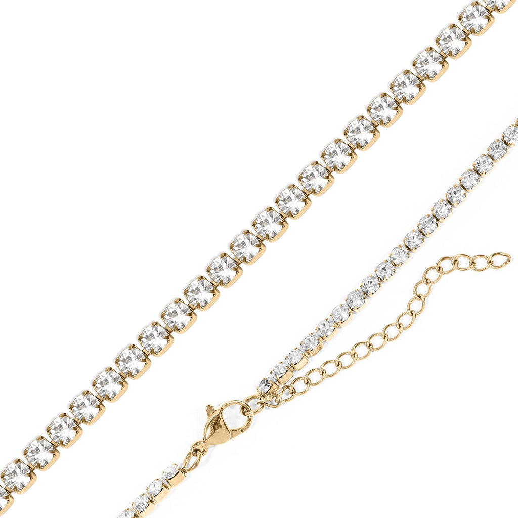 Monaco Stainless Steel Gold Cubic Zirconia Tennis Chain Necklace