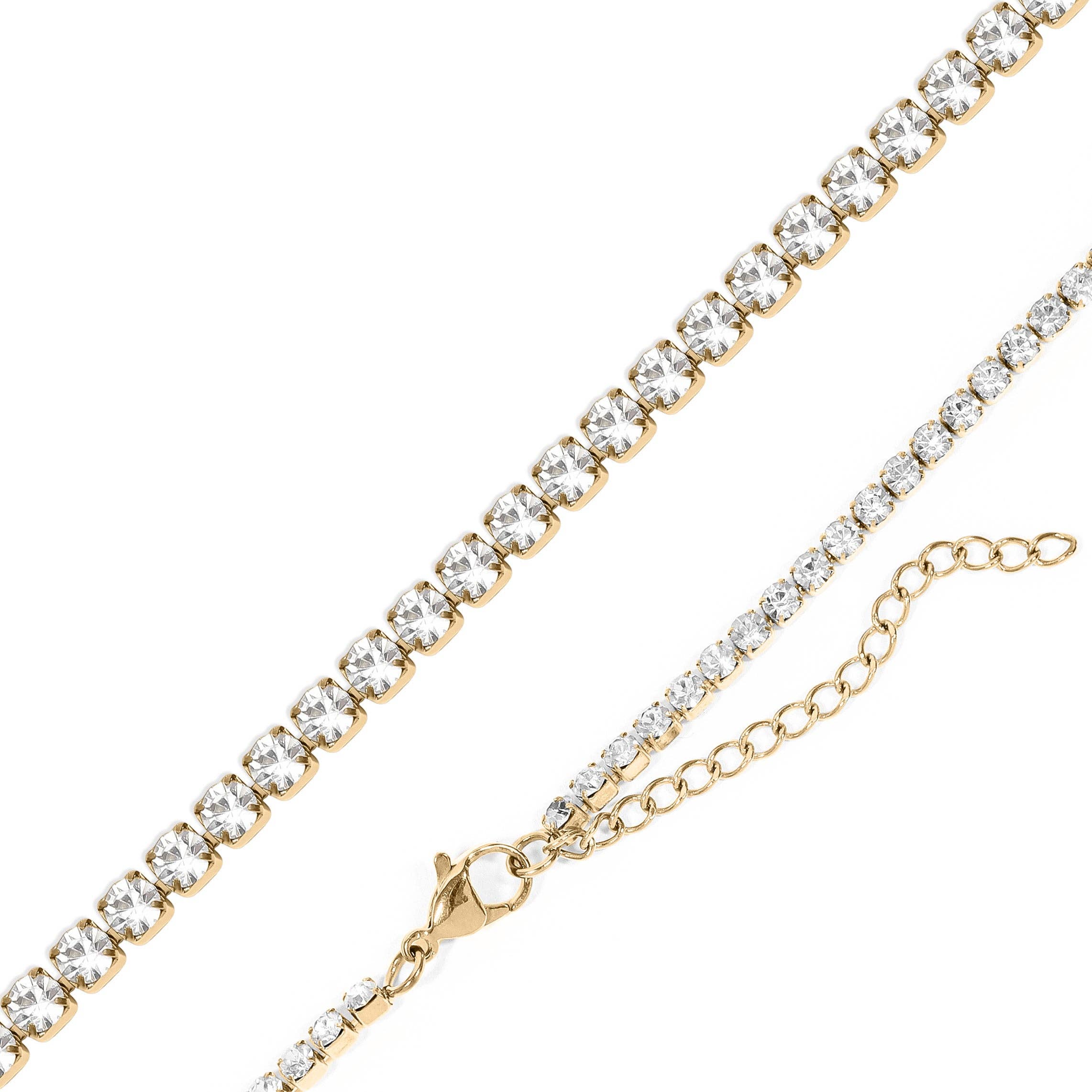 Monaco Stainless Steel Gold Cubic Zirconia Tennis Chain Necklace