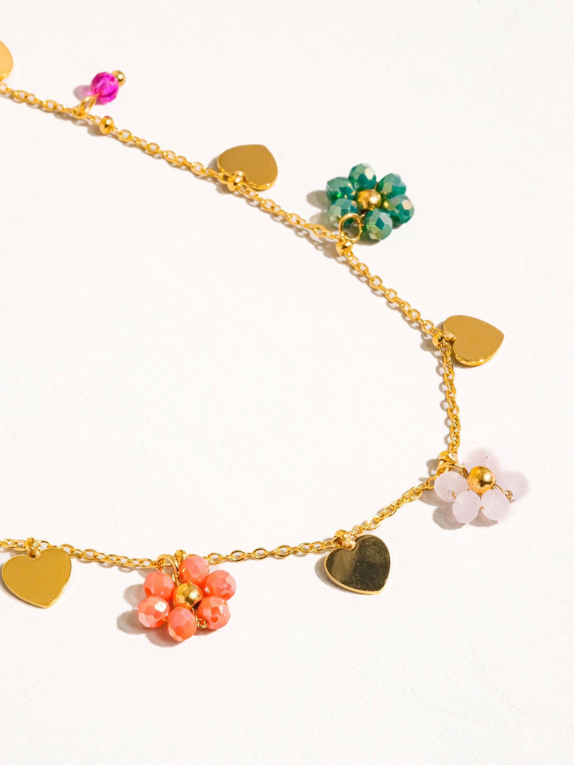 18K Gold Plating Non-Tarnish Flower & Hearts Necklace