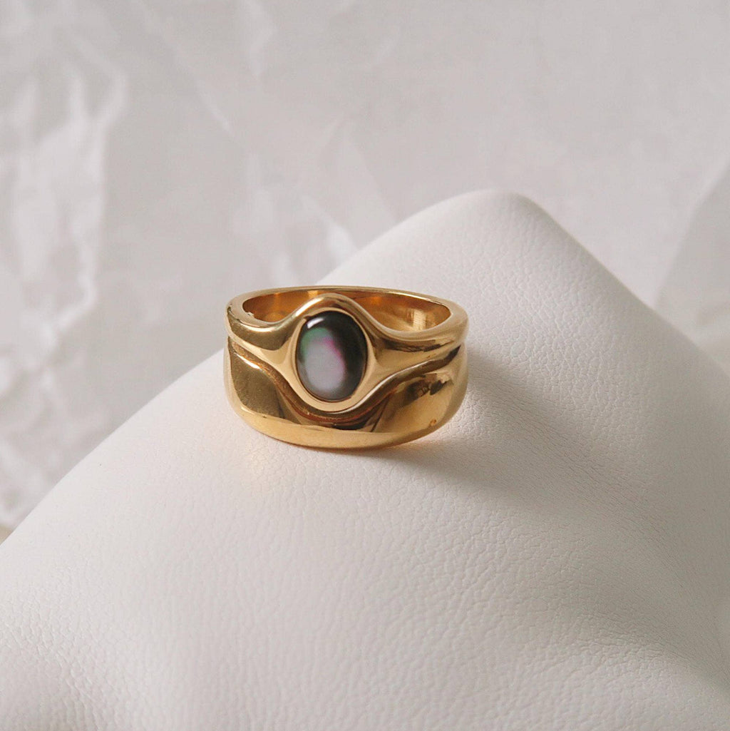 London 18K Gold Non-Tarnish Stone Wave Ring:
