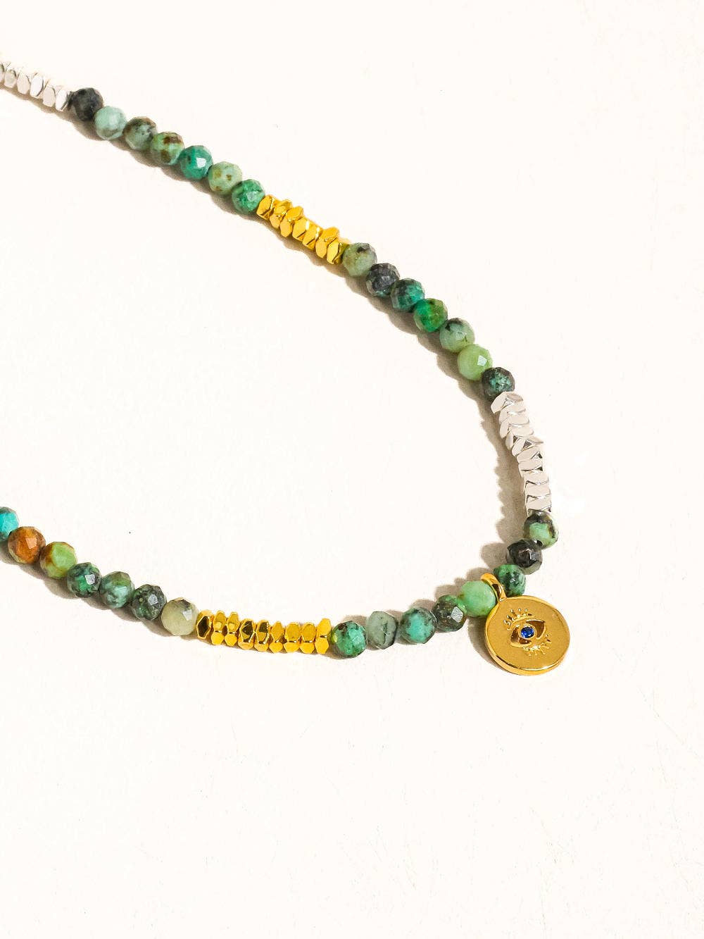Emerald Evil Eye Green Necklace Boho Style