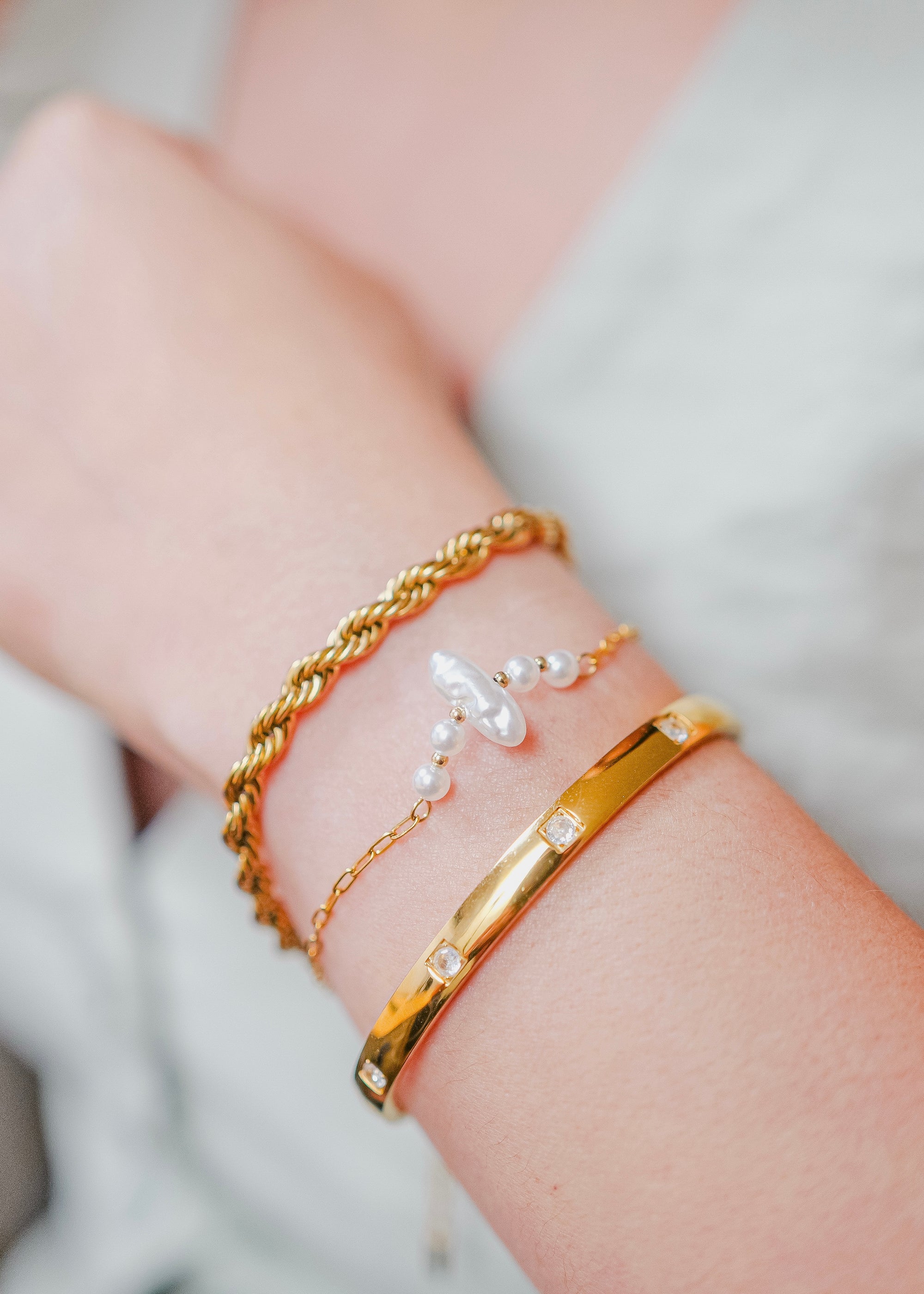 Lexie 18K Gold Non-Tarnish Pearl Chain Bracelet
