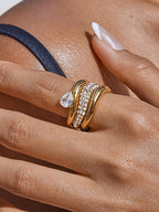 The Mara Ring – Chunky Gold Stacked Teardrop Crystal Ring