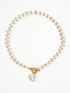 When in Paris Vintage Fresh Water Pearl Heart Charm Necklace