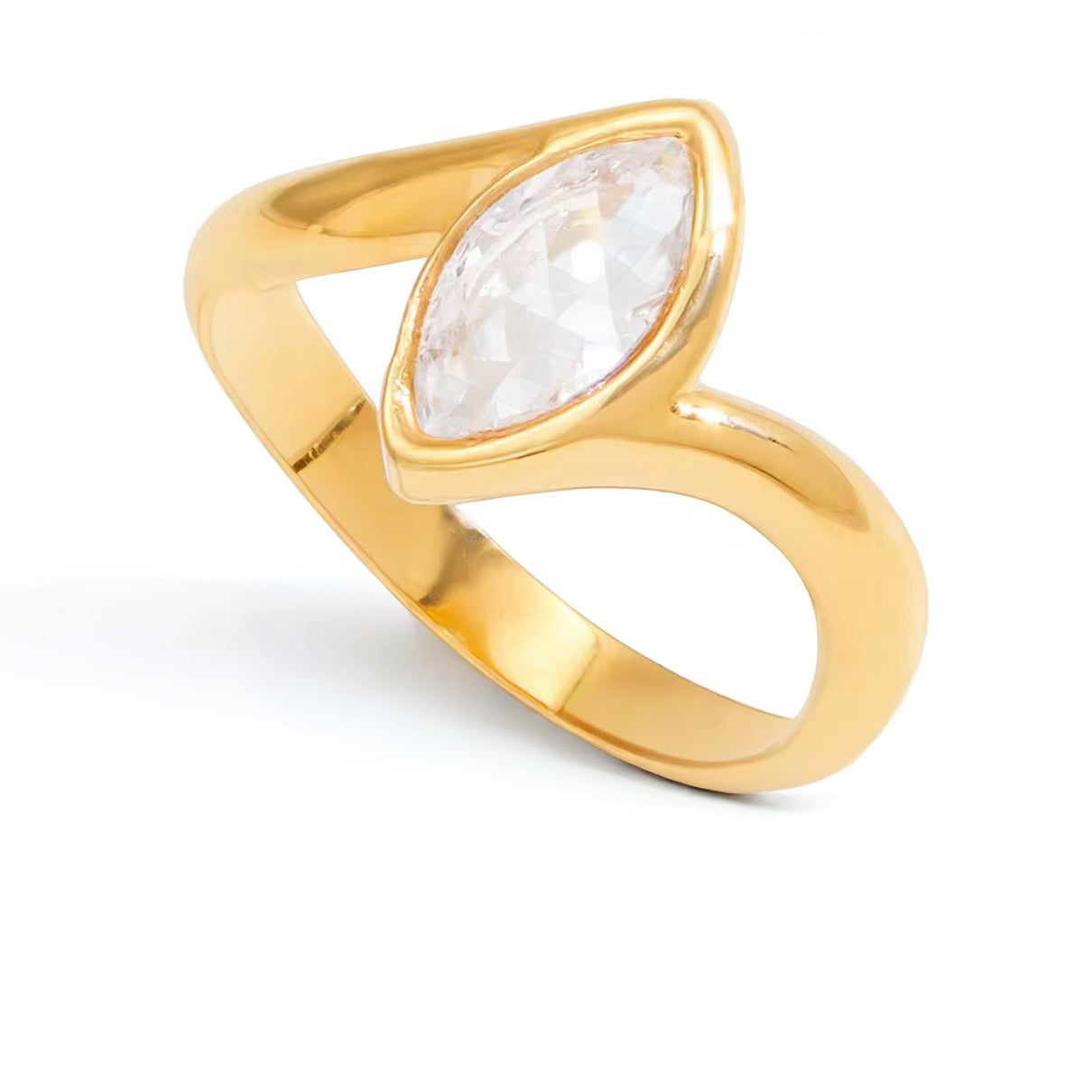 Luna Non-Tarnish Gold Statement Ring with Clear Stone