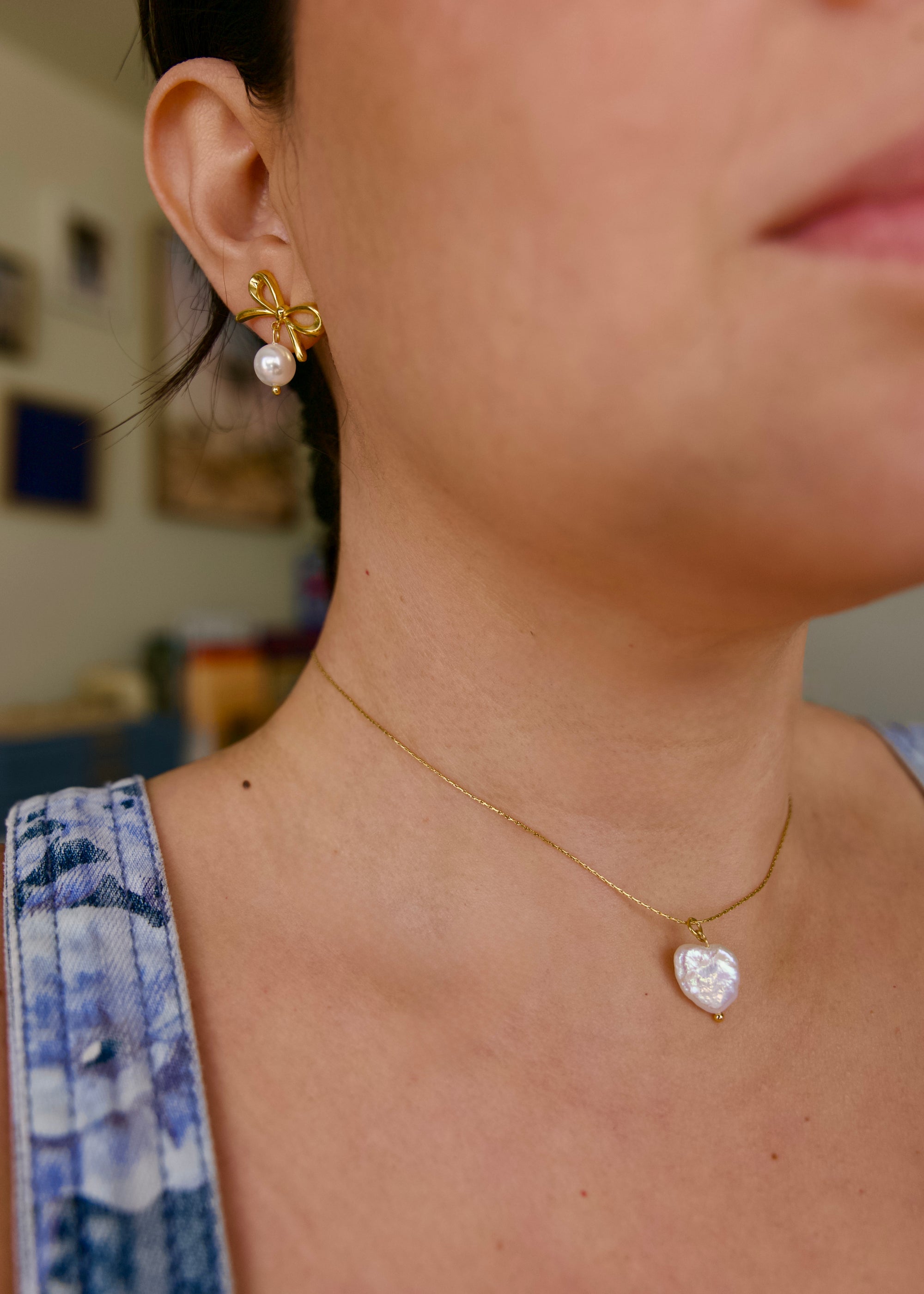 Sandy 18K Gold Non-Tarnish Bow Pearl Earring