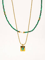 Emerald 18K Gold Boho Green Beaded Layer Necklace