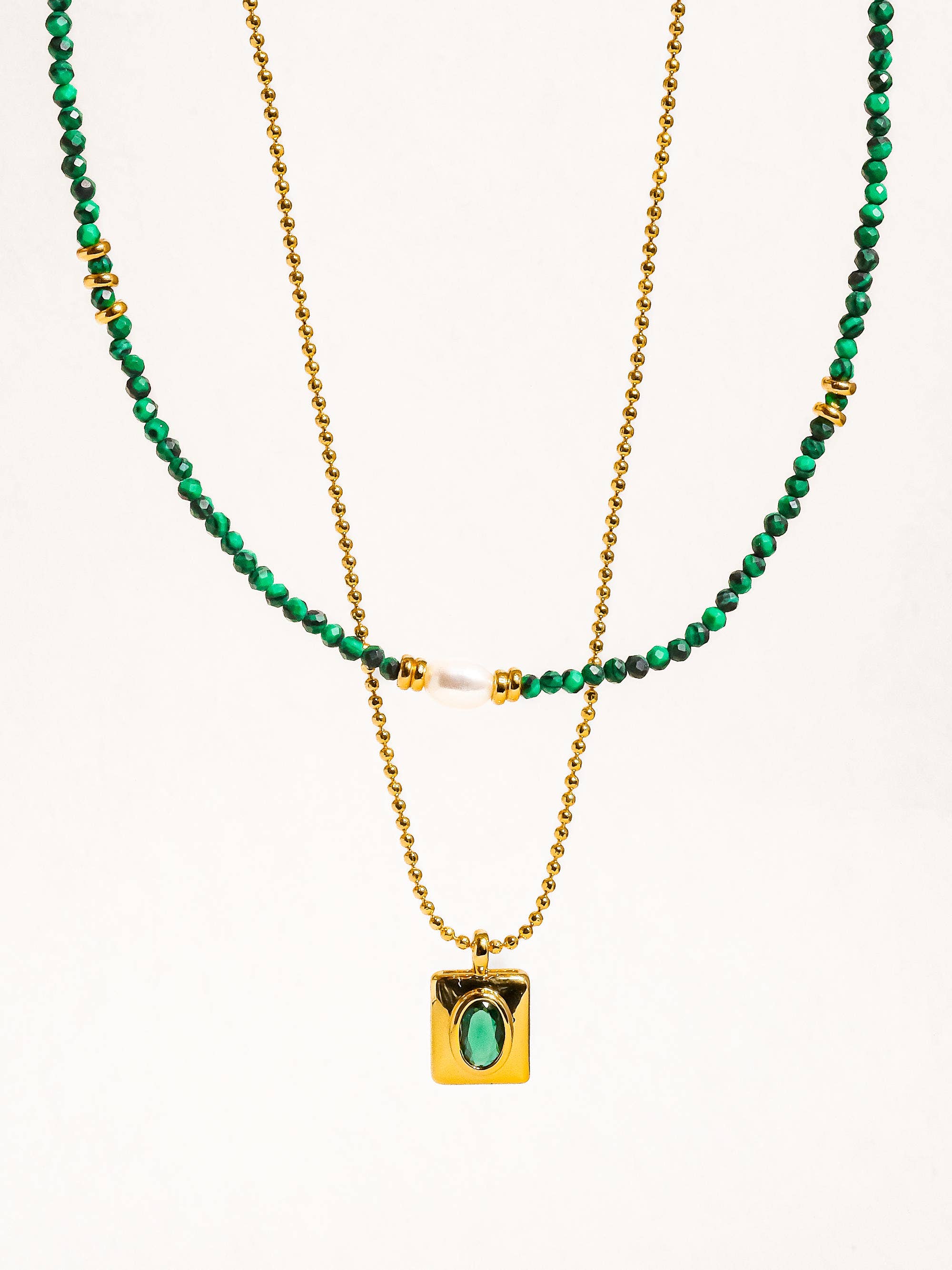 Emerald 18K Gold Boho Green Beaded Layer Necklace
