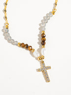 Lumiere 18K Gold Cross Necklace with Beads and Pearls