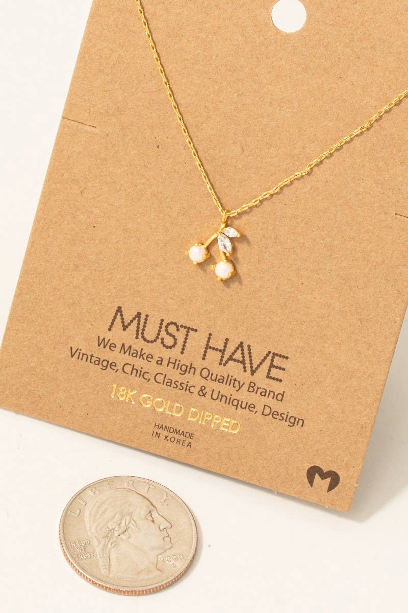 Gold Dipped Opal And Cz Cherry Pendant Brass Necklace