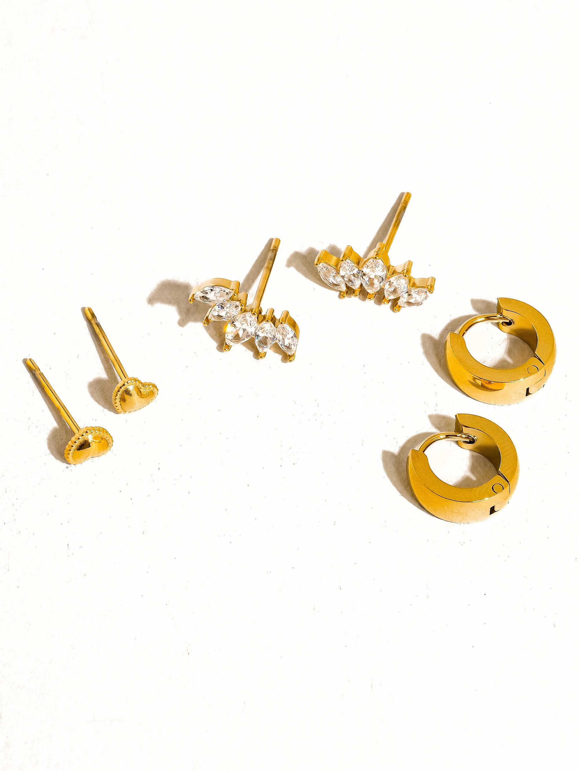 Anouk 18K Gold Non-Tarnish Hearts, Hoops &CZ Earring