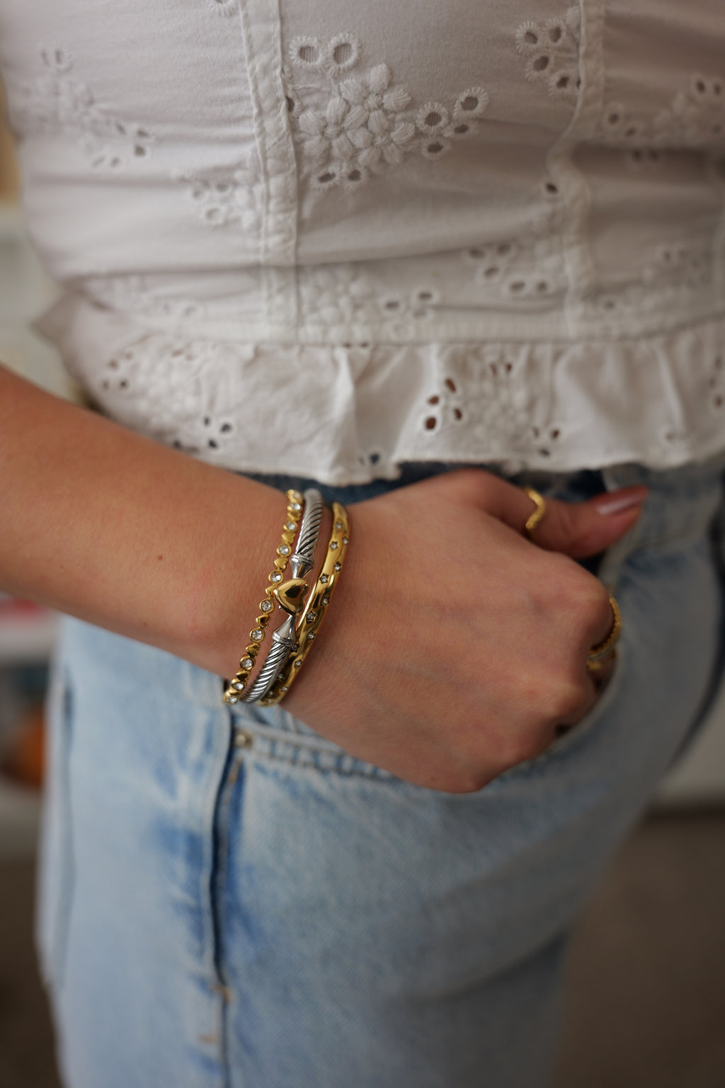 Uptown Girl Heart Cable Two Tone Bracelet