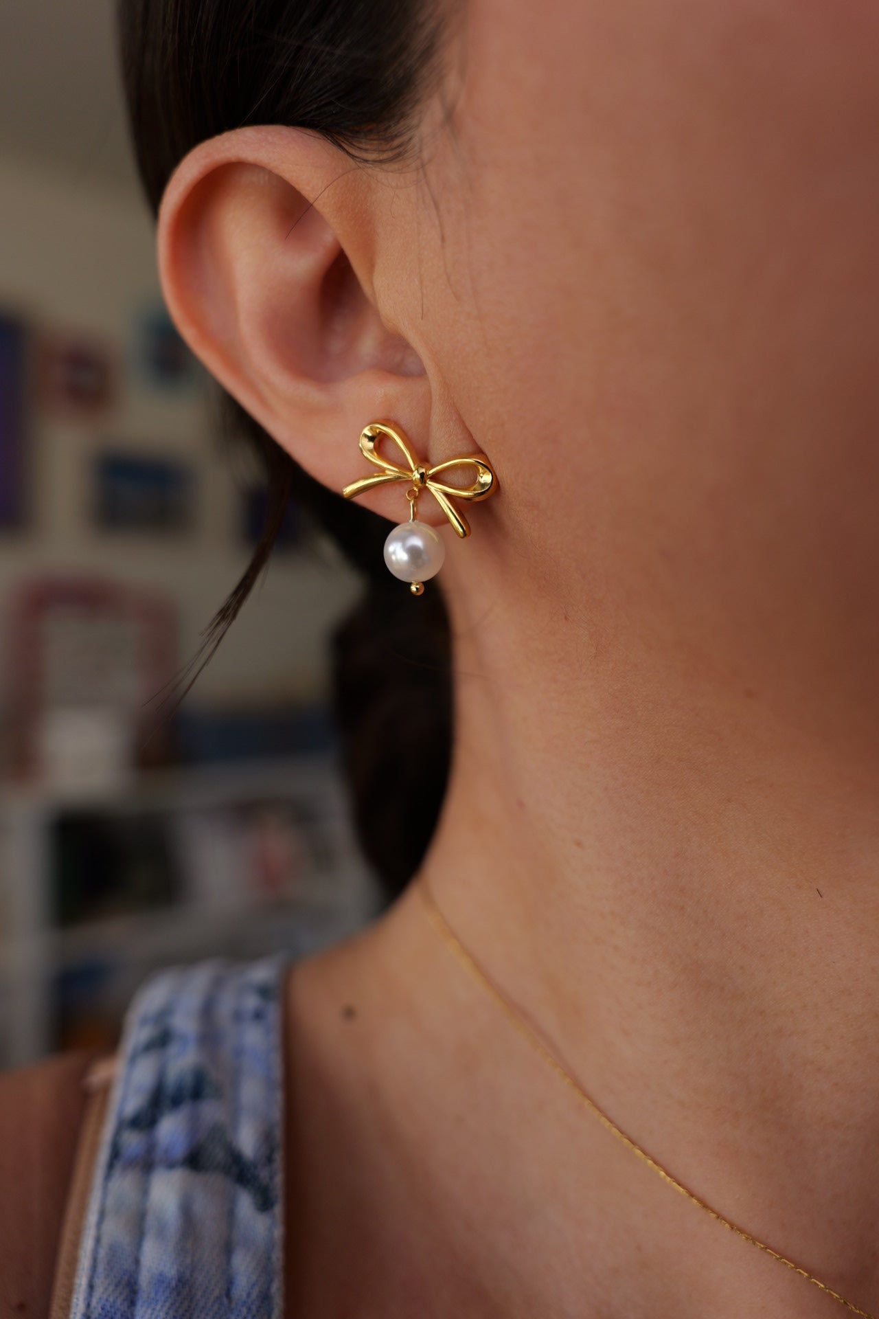 Sandy 18K Gold Non-Tarnish Bow Pearl Earring