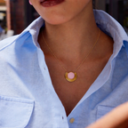 Mentally on a Cruise-Pink Stone Gold Necklace – Non-Tarnish Waterproof Stainless Steel Pendant Necklace