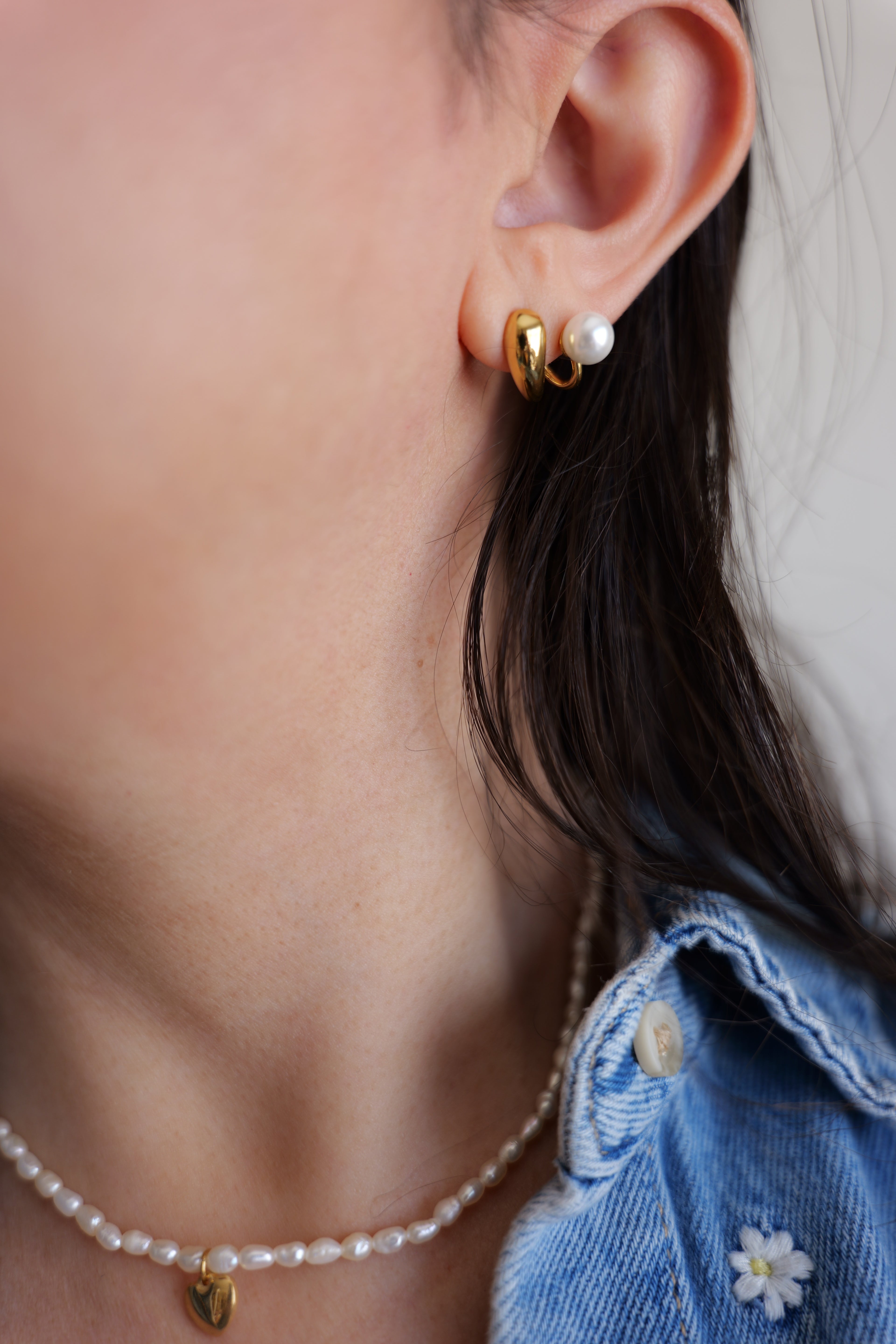 Lucia Non Tarnish Pearl Studs in Stainless Steel