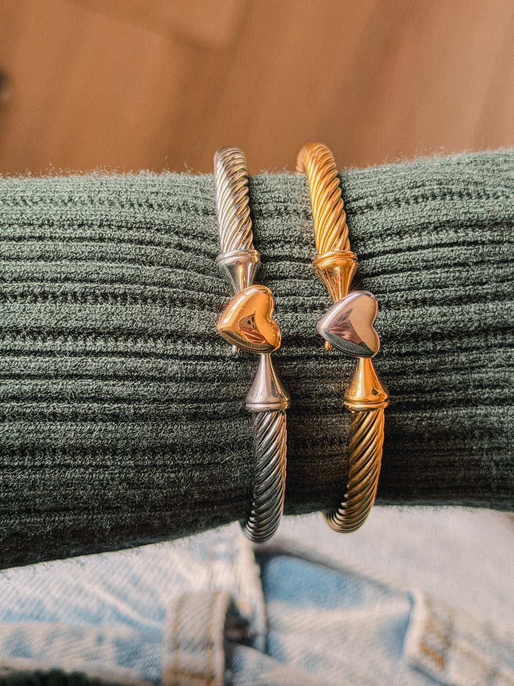Uptown Girl Heart Cable Two Tone Bracelet