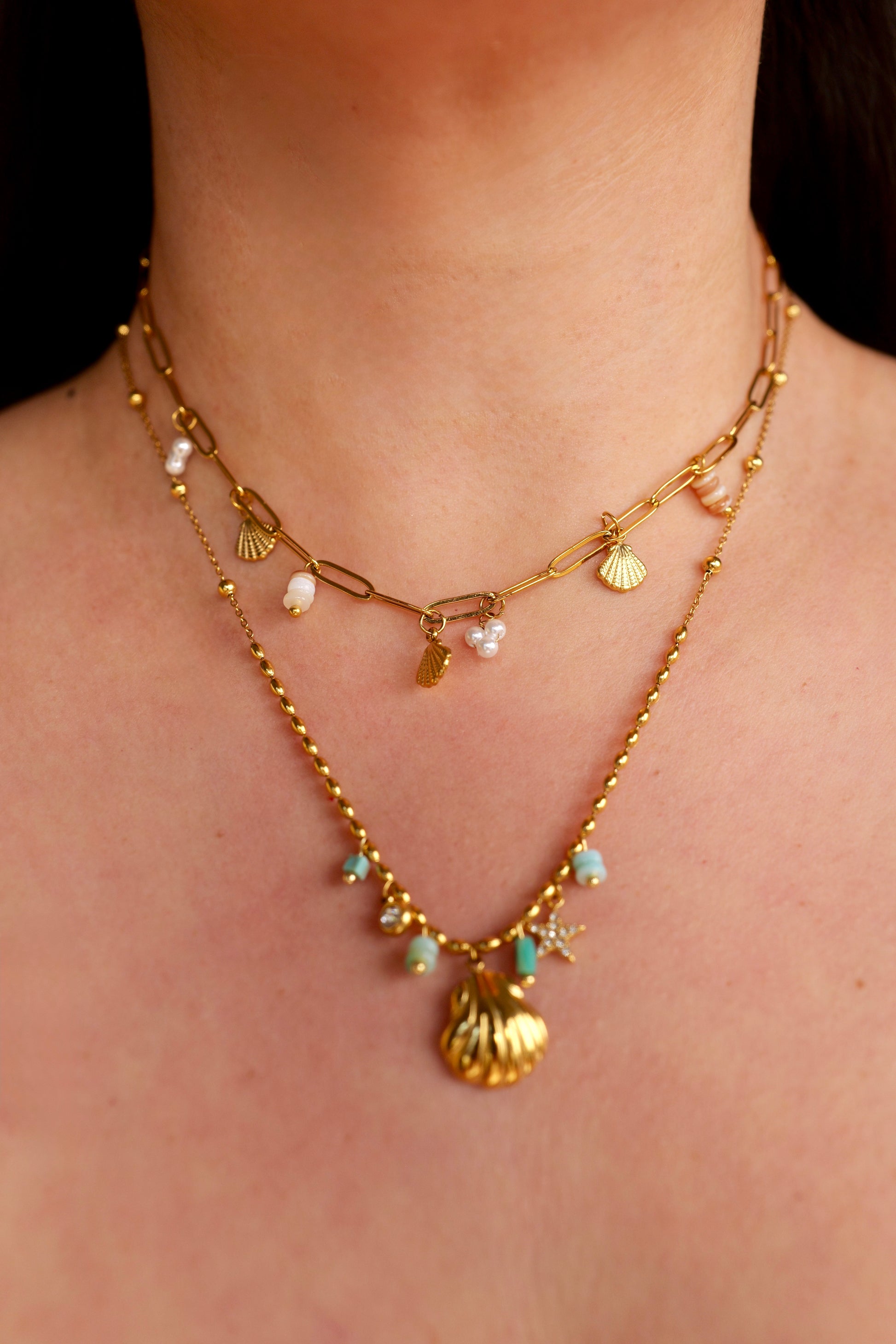 June 18K Gold Non-Tarnish Seashells Charm Necklace
